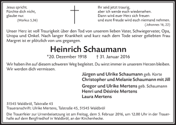 Anzeige von Heinrich Schaumann von  Lokalanzeiger 