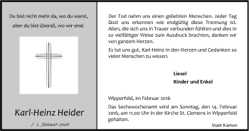 Anzeige von Karl-Heinz Heider von Kölner Stadt-Anzeiger / Kölnische Rundschau / Express