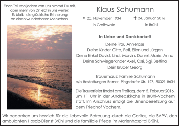 Anzeige von Klaus Schumann von  Schlossbote/Werbekurier 