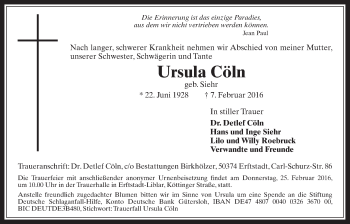 Anzeige von Ursula Cöln von  Werbepost 