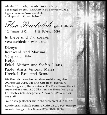 Anzeige von Ilse Rudolph von Kölner Stadt-Anzeiger / Kölnische Rundschau / Express