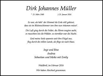 Anzeige von Dirk Johannes Müller von Kölner Stadt-Anzeiger / Kölnische Rundschau / Express