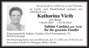 Anzeige von Katharina Vieth von  Sonntags-Post 