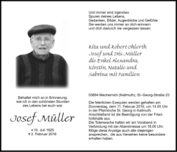 Anzeige von Josef Müller von  Blickpunkt Euskirchen 