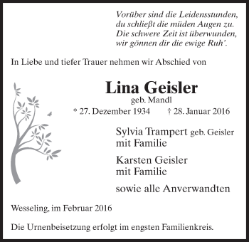 Anzeige von Lina Geisler von  Schlossbote/Werbekurier 