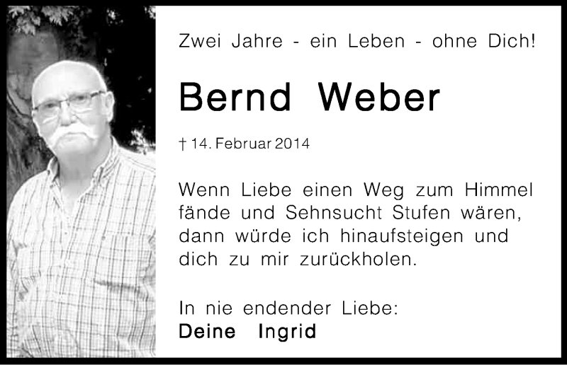  Traueranzeige für Bernd Weber vom 13.02.2016 aus Kölner Stadt-Anzeiger / Kölnische Rundschau / Express