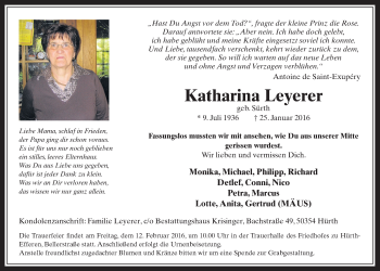 Anzeige von Katharina Leyerer von  Wochenende 