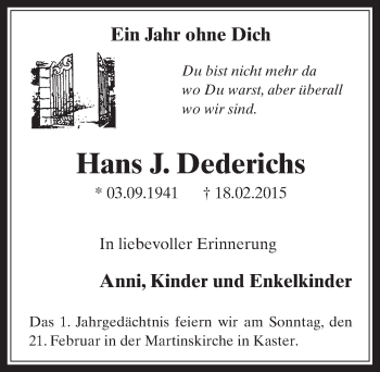 Anzeige von Hans J. Dederichs von  Werbepost 