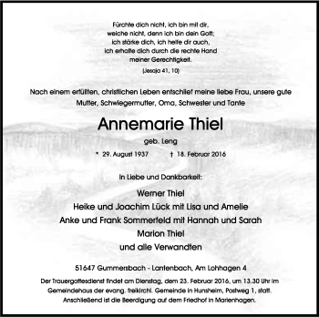 Anzeige von Annemarie Thiel von Kölner Stadt-Anzeiger / Kölnische Rundschau / Express