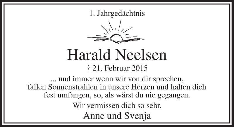  Traueranzeige für Harald Neelsen vom 24.02.2016 aus  Lokale Informationen 