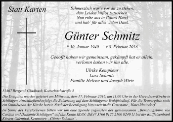 Anzeige von Günter Schmitz von Kölner Stadt-Anzeiger / Kölnische Rundschau / Express