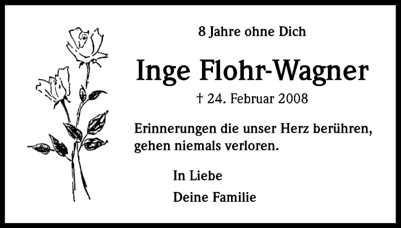  Traueranzeige für Inge Flohr-Wagner vom 24.02.2016 aus Kölner Stadt-Anzeiger / Kölnische Rundschau / Express