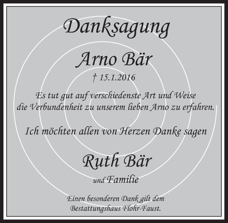  Traueranzeige für Arno Bär vom 24.02.2016 aus  Wochenende 