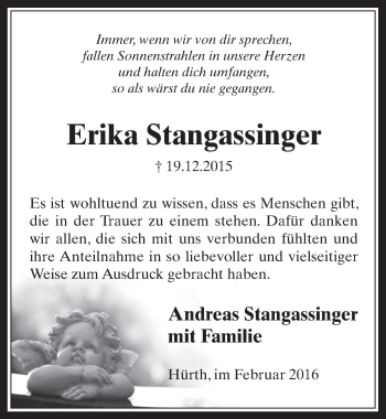 Anzeige von Erika Stangassinger von  Wochenende 