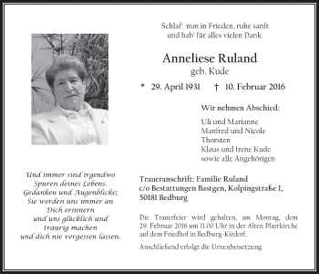 Anzeige von Anneliese Ruland von  Werbepost 