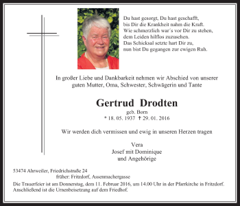Anzeige von Gertrud Drodten von  Schaufenster/Blickpunkt 