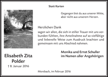 Anzeige von Elisabeth Zita Polder von  Lokalanzeiger 