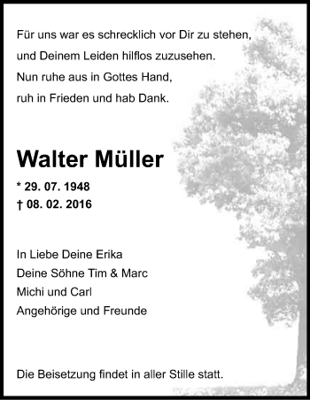 Anzeige von Walter Müller von Kölner Stadt-Anzeiger / Kölnische Rundschau / Express