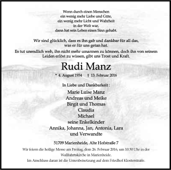 Anzeige von Rudi Manz von Kölner Stadt-Anzeiger / Kölnische Rundschau / Express