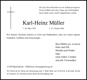 Anzeige von Karl-Heinz Müller von Kölner Stadt-Anzeiger / Kölnische Rundschau / Express