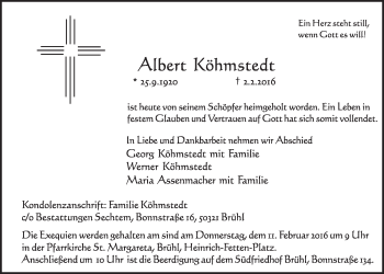 Anzeige von Albert Köhmstedt von  Schlossbote/Werbekurier 