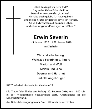 Anzeige von Erwin Severin von Kölner Stadt-Anzeiger / Kölnische Rundschau / Express