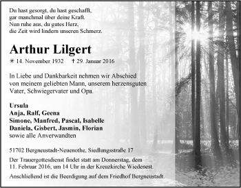 Anzeige von Arthur Lilgert von  Anzeigen Echo 