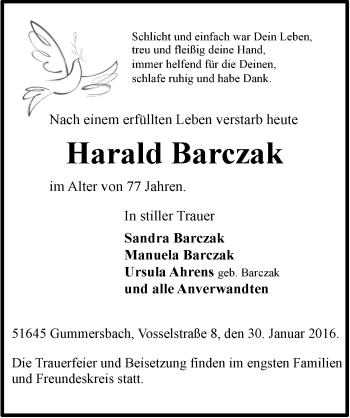 Anzeige von Harald Barczak von  Anzeigen Echo 