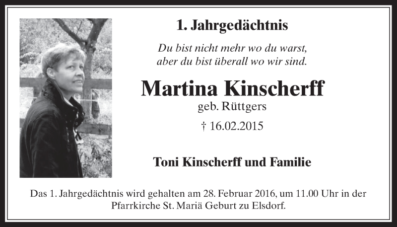  Traueranzeige für Martina Kinscherff vom 17.02.2016 aus  Werbepost 