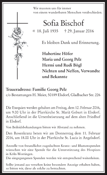 Anzeige von Sofia Bischof von  Werbepost 