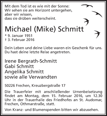 Anzeige von Michael Schmitt von  Sonntags-Post 
