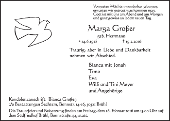 Anzeige von Marga Großer von  Schlossbote/Werbekurier 