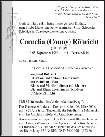 Anzeige von Cornelia Röhricht von  Lokalanzeiger 