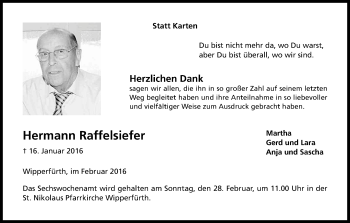Anzeige von Herrmann Raffelsiefer von Kölner Stadt-Anzeiger / Kölnische Rundschau / Express