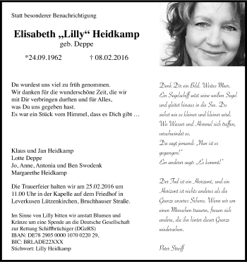 Anzeige von Elisabeth Lilly Heidkamp von Kölner Stadt-Anzeiger / Kölnische Rundschau / Express