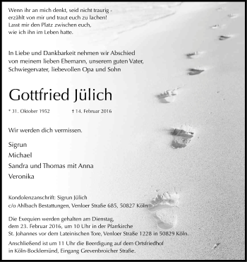 Anzeige von Gottfried Jülich von Kölner Stadt-Anzeiger / Kölnische Rundschau / Express