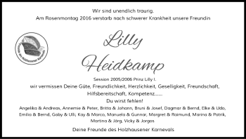 Anzeige von Lilly Heidkamp von Kölner Stadt-Anzeiger / Kölnische Rundschau / Express