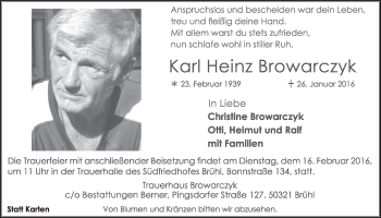 Anzeige von Karl Heinz Browarczyk von  Schlossbote/Werbekurier 