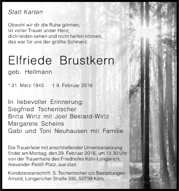 Anzeige von Elfriede Brustkern von Kölner Stadt-Anzeiger / Kölnische Rundschau / Express
