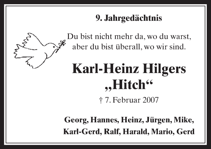  Traueranzeige für Karl-Heinz Hilgers vom 03.02.2016 aus  Werbepost 