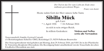 Anzeige von Sibilla Mück von  Werbepost 