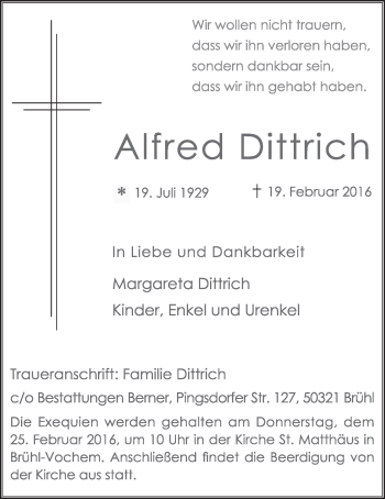 Anzeige von Alfred Dittrich von  Schlossbote/Werbekurier 