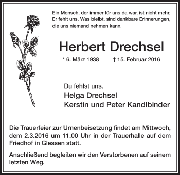 Anzeige von Herbert Drechsel von  Sonntags-Post 