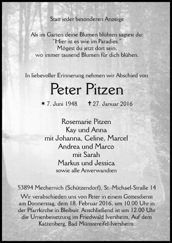 Anzeige von Peter Pitzen von  Blickpunkt Euskirchen 