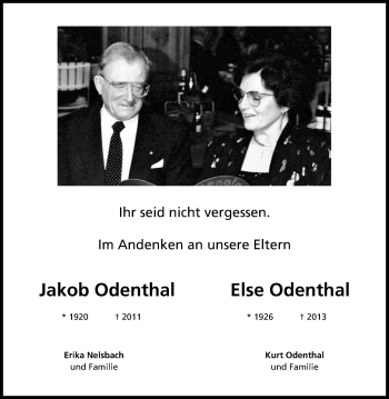 Anzeige von Jakob und Else Odenthal von Kölner Stadt-Anzeiger / Kölnische Rundschau / Express