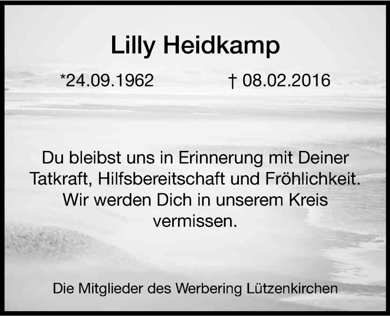  Traueranzeige für Lilly Heidkamp vom 24.02.2016 aus Kölner Stadt-Anzeiger / Kölnische Rundschau / Express