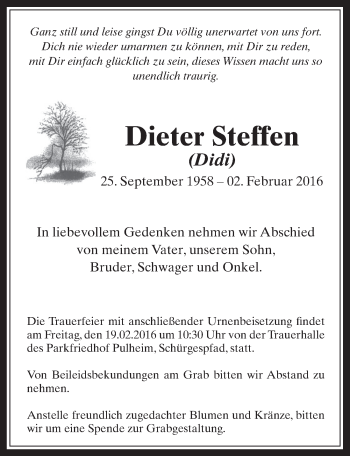 Anzeige von Dieter Steffen von  Sonntags-Post 