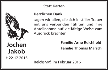 Anzeige von Jochen Jakob von  Anzeigen Echo 