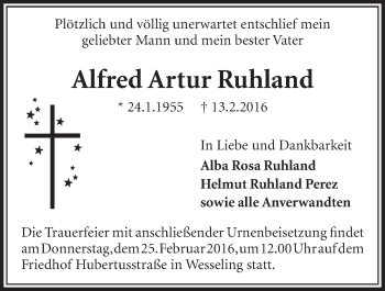 Anzeige von Alfred Artur Ruhland von  Schlossbote/Werbekurier 
