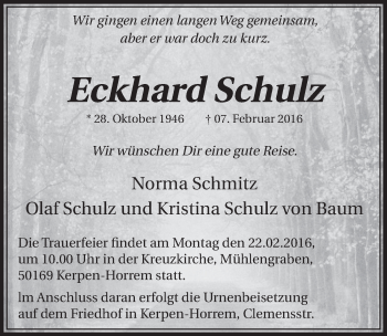 Anzeige von Eckhard Schulz von  Sonntags-Post 